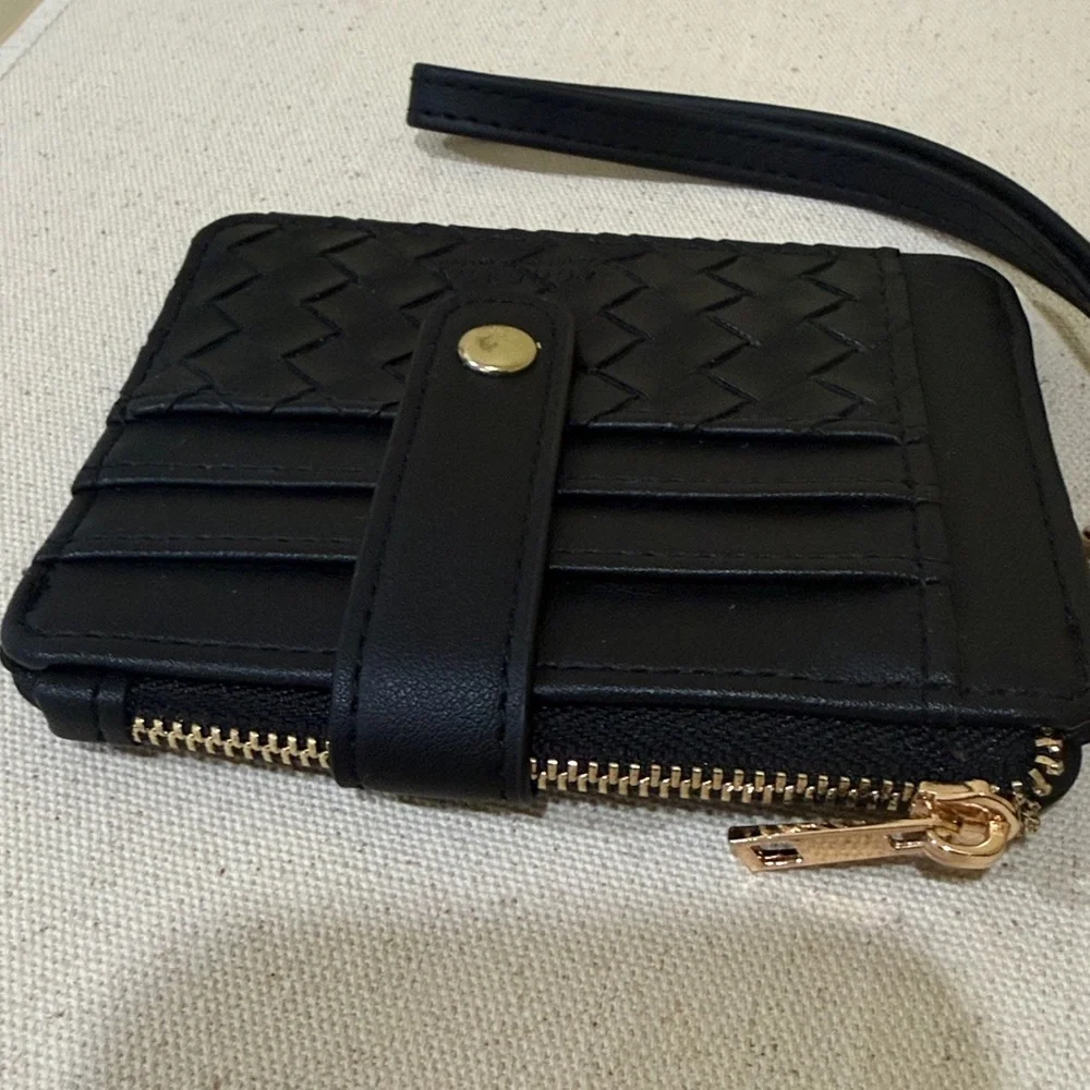 Black Quilted Wallet / Card Holder with a Tassel and Stretchy Beaded Bracelet